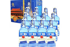 42度永丰牌北京二锅头出口型小方瓶经典蓝瓶500mlx12瓶整箱价格？