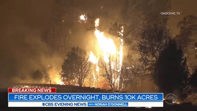 加州索诺玛突发重大野火，一夜烧焦16000多英亩土地