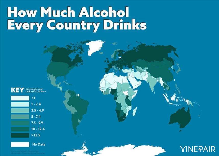 一张图看尽世界各国人民的酒量