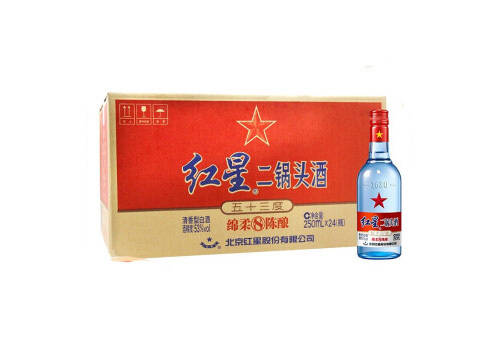 53度北京红星二锅头酒绵柔八年陈酿250mlx24瓶整箱价格？