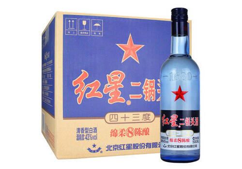 43度北京红星蓝瓶二锅头酒绵柔8陈酿12瓶整箱价格？