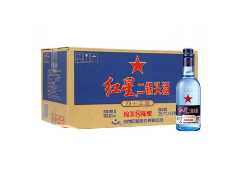 43度北京红星二锅头酒绵柔八年陈酿250mlx24瓶整箱价格？