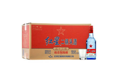 53度北京红星二锅头酒蓝瓶250mlx24瓶整箱价格？