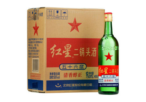 56度北京红星二锅头酒大二白酒6瓶整箱价格？