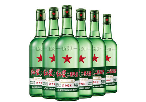 43度北京红星二锅头酒绿瓶大二清香型白酒6瓶整箱价格？