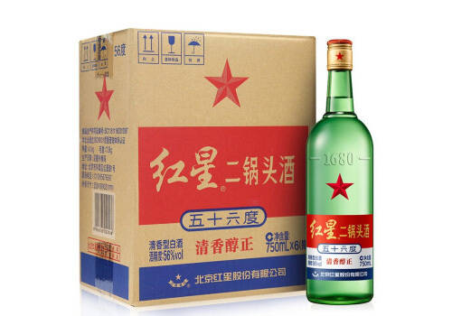 56度北京红星二锅头酒绿瓶大二6瓶整箱价格？