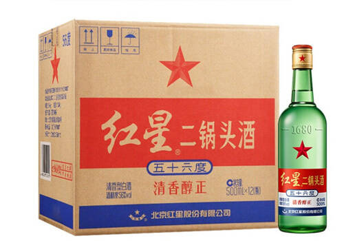 56度北京红星二锅头酒大二绿瓶12瓶整箱价格？