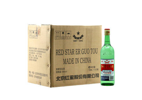 56度北京红星二锅头酒出口全英文清香高度白酒12瓶整箱价格？