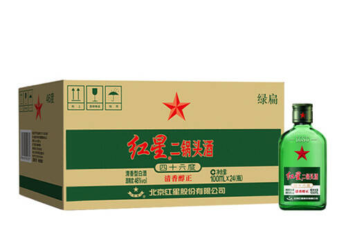 46度北京红星二锅头酒小二绿扁瓶100mlx24瓶整箱价格？