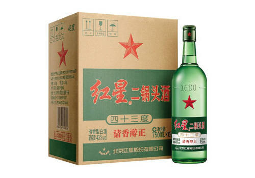 43度北京红星二锅头酒清香醇正绿瓶6瓶整箱价格？