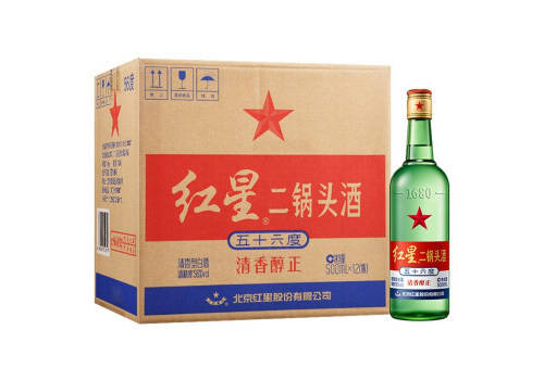 56度北京红星二锅头酒绿瓶大二12瓶整箱价格？