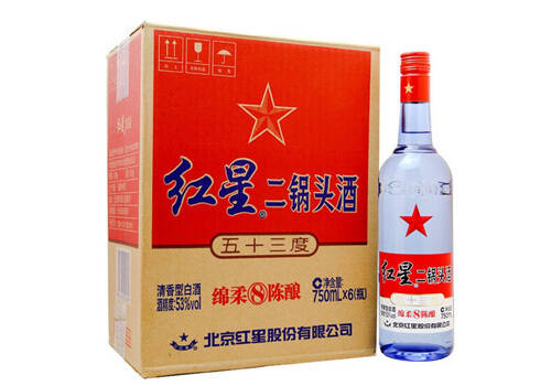 53度北京红星二锅头绵柔8陈酿清香型白酒750mlx6瓶整箱价格？