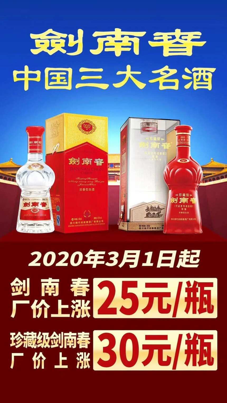 酒企动态丨剑南春2020年全部市场首轮涨价将于3月1日完成