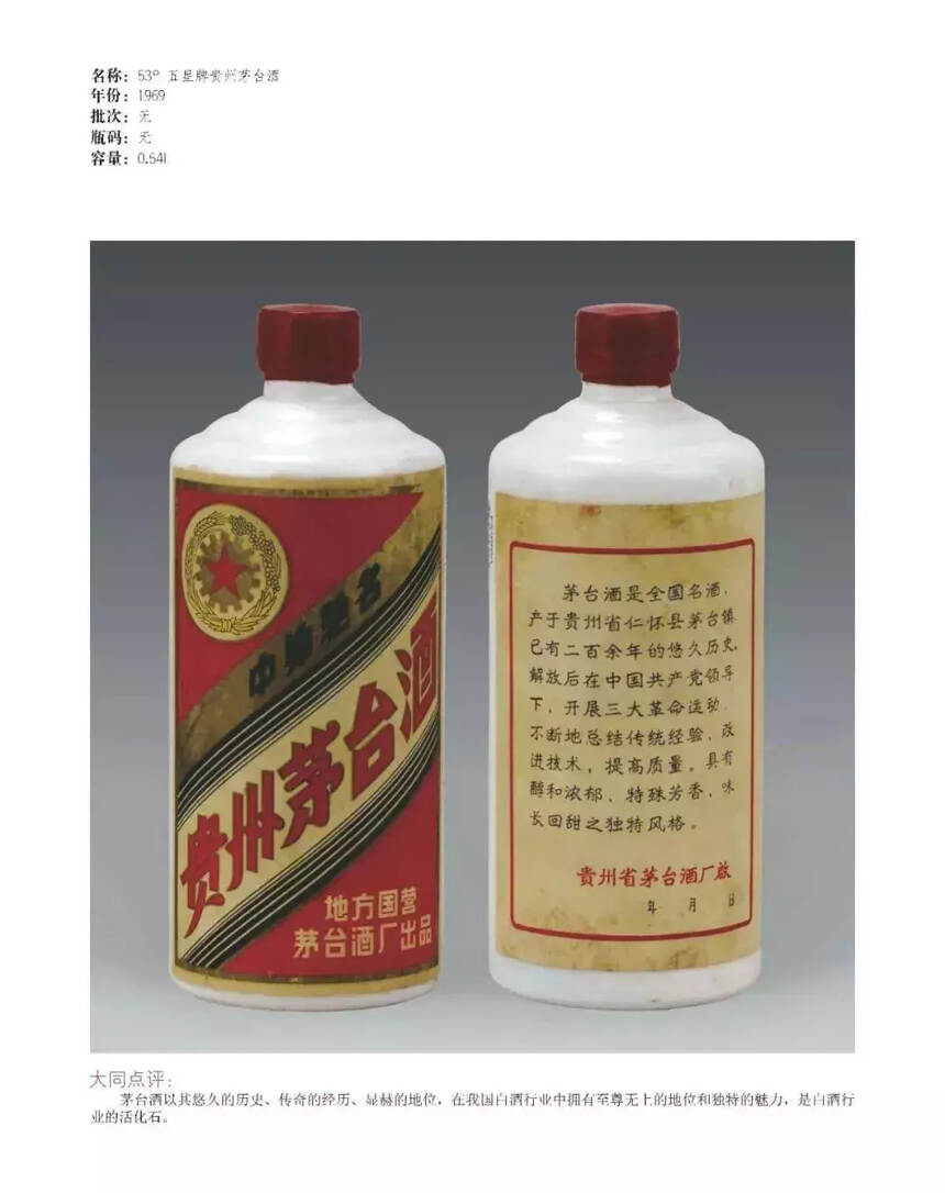 1953年至1970年的茅台图集，极度稀缺，每一瓶都是极品