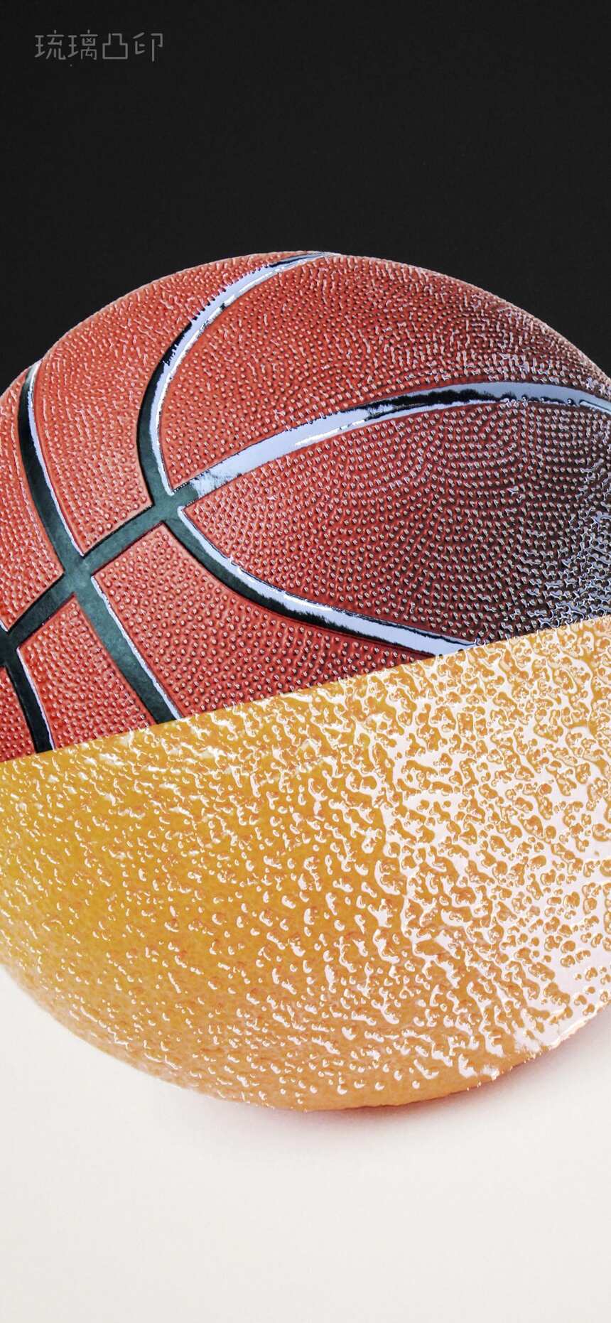 篮球与橙子的激烈碰撞，琉璃凸印的苹果手机 iphoneX 壁纸