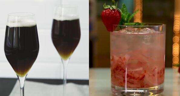 简单易学的黑天鹅绒和草莓蛋白酶鸡尾酒