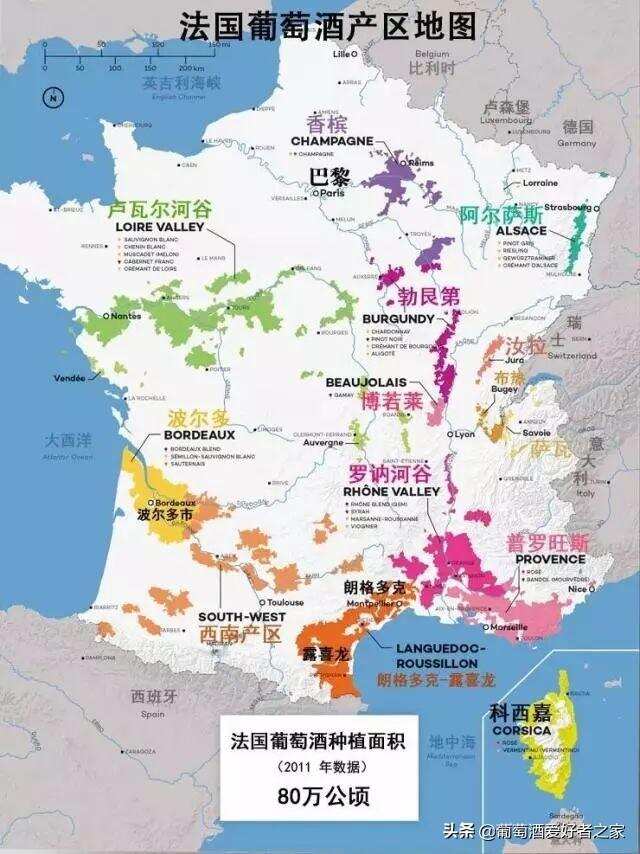 一张图看清法国 12 大葡萄酒产区
